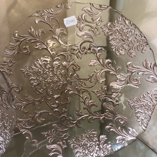 Piatto in vetro decoro rosa