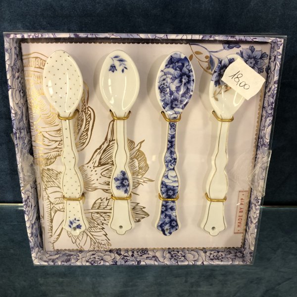 Set di cucchiai in porcellana bianco e blu 