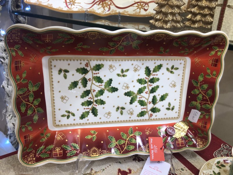 Vassoio con bordo di ceramica decorato natalizio