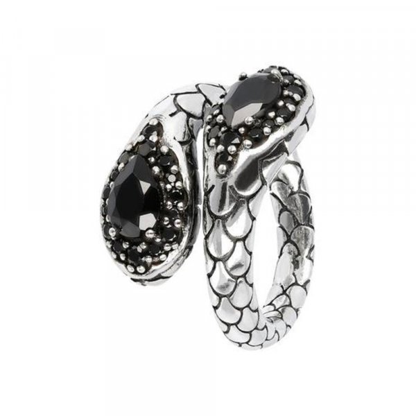 Anello Torchon Doppio Serpente con Pietre di Spinello Nero