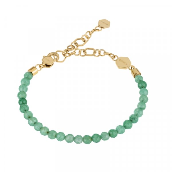 BRACCIALE IN ACCIAIO IP GOLD E QUARZO AVVENTURINA VERDE