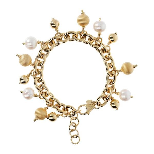 Bracciale in bronzo Charm Con Sfere Satinate e Perle d'Acqua Dolce