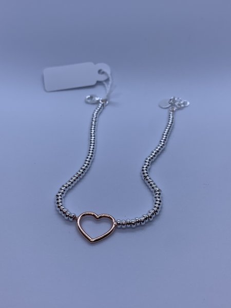 BRACCIALE ARGENTO CON CUORE ARGENTO ROSE'