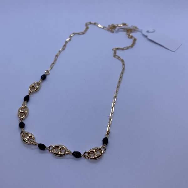 COLLANA IN ARGENTO DORATA CON PERLE NERE