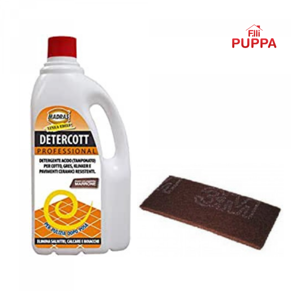 DETERCOTT Detergente Acido Tamponato - Lt. 1 e Paglietta mattone in OMAGGIO