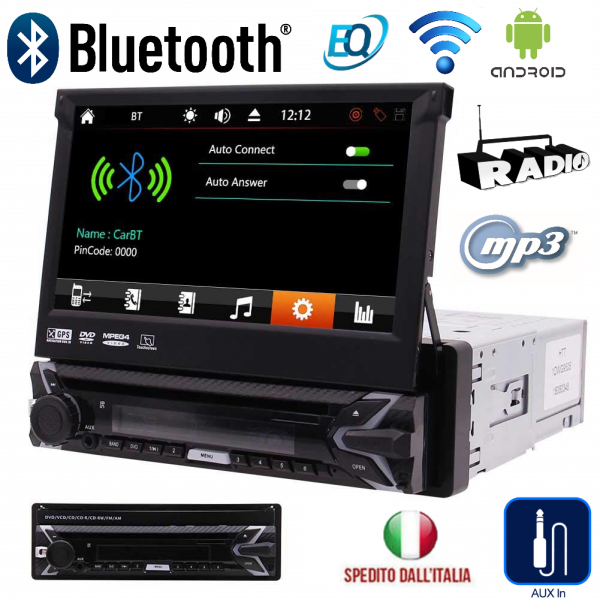 AUTORADIO ANDROID 1 DIN SCHERMO A SCOMPARSA 7