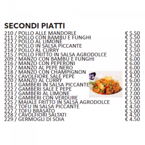 Secondi Piatti - pollo, manzo, gamberi e verdure